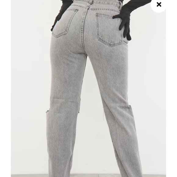 Sold❌Prettylittlethings WASHED GREY SLASH KNEE LONG LEG STRAIGHT LEG JEANS s - Picture 4 of 6
